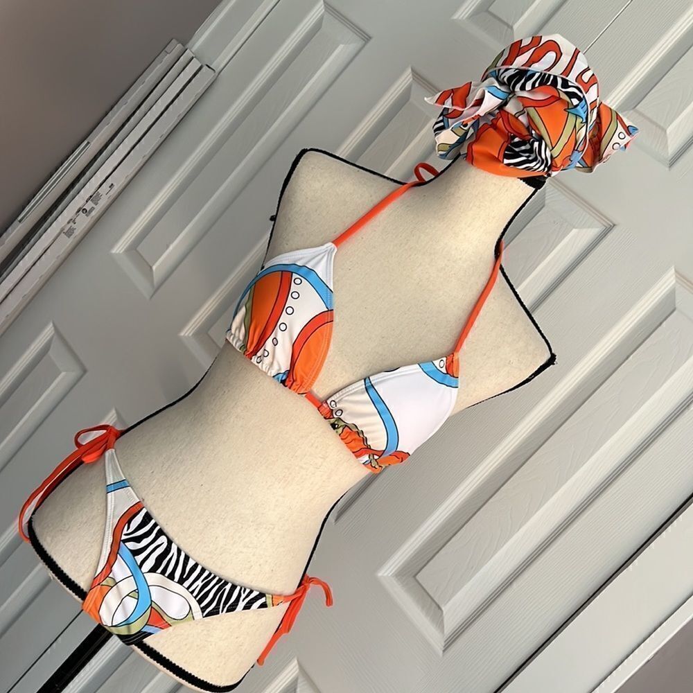 Three Piece Bikini Swim Set With Zebra Print - Picture 4 of 12